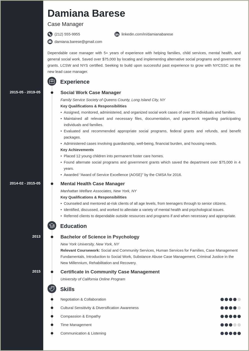 Case Manager Summary For Resume