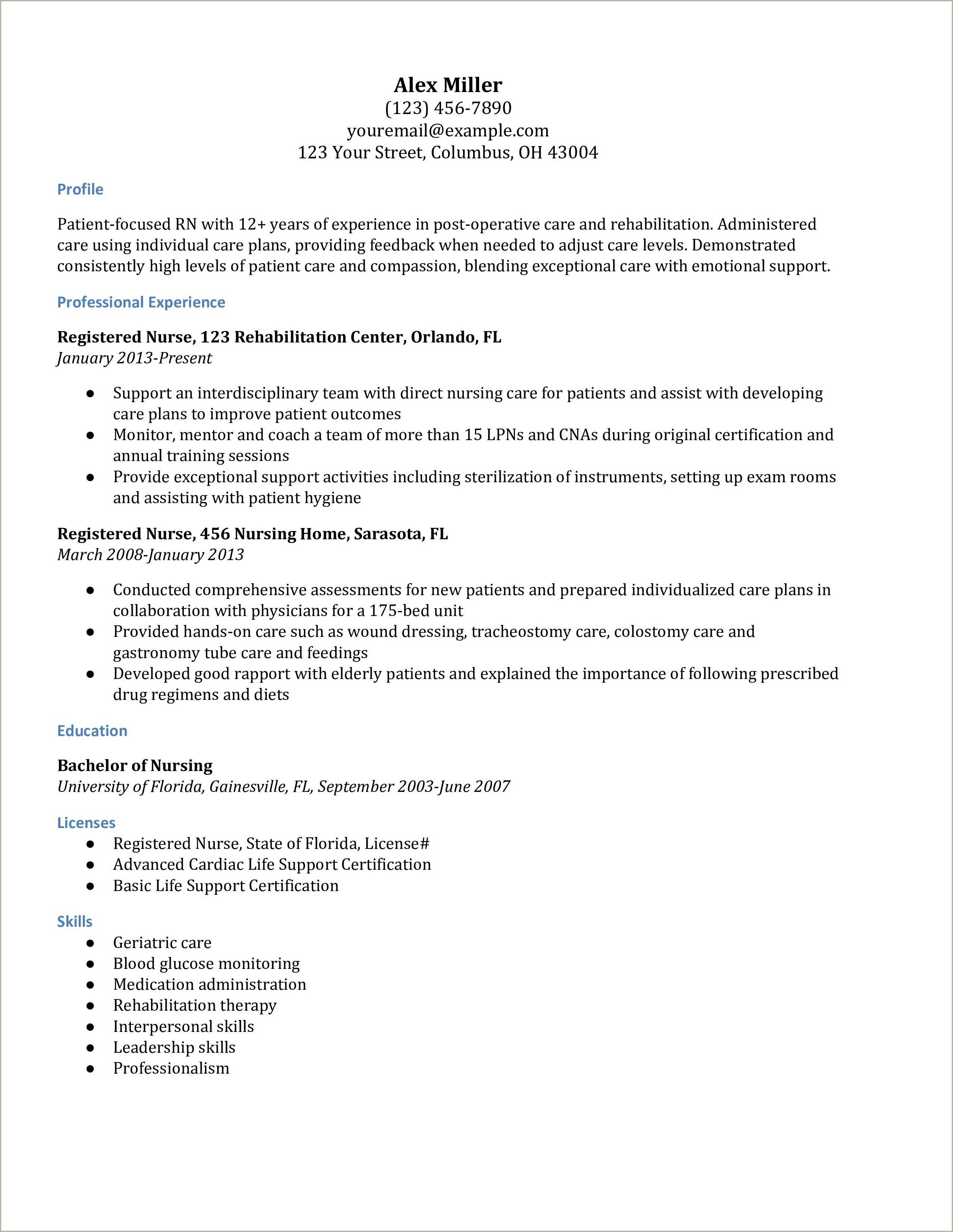 Rn Med Surg Resume Examples - Resume Example Gallery