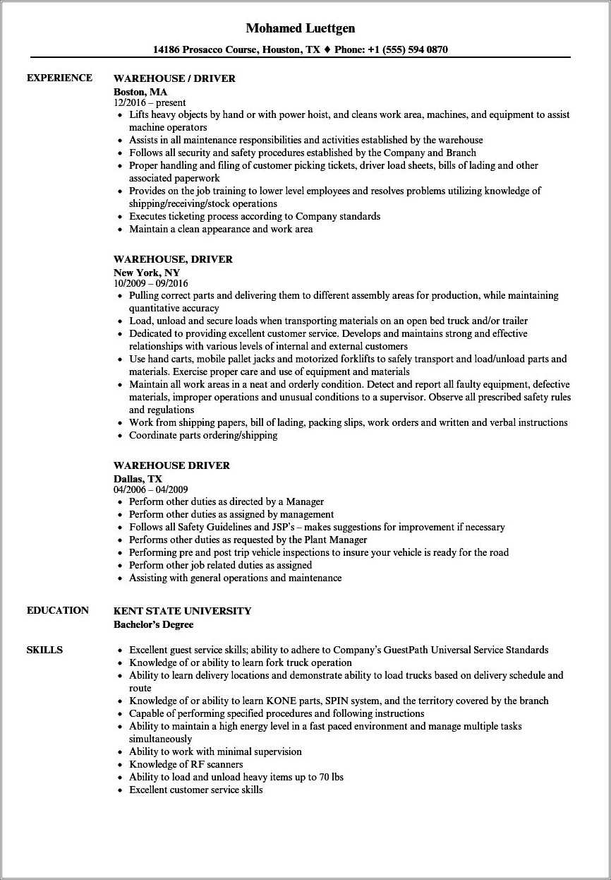 Road Train Driver Resume Example - Resume Example Gallery