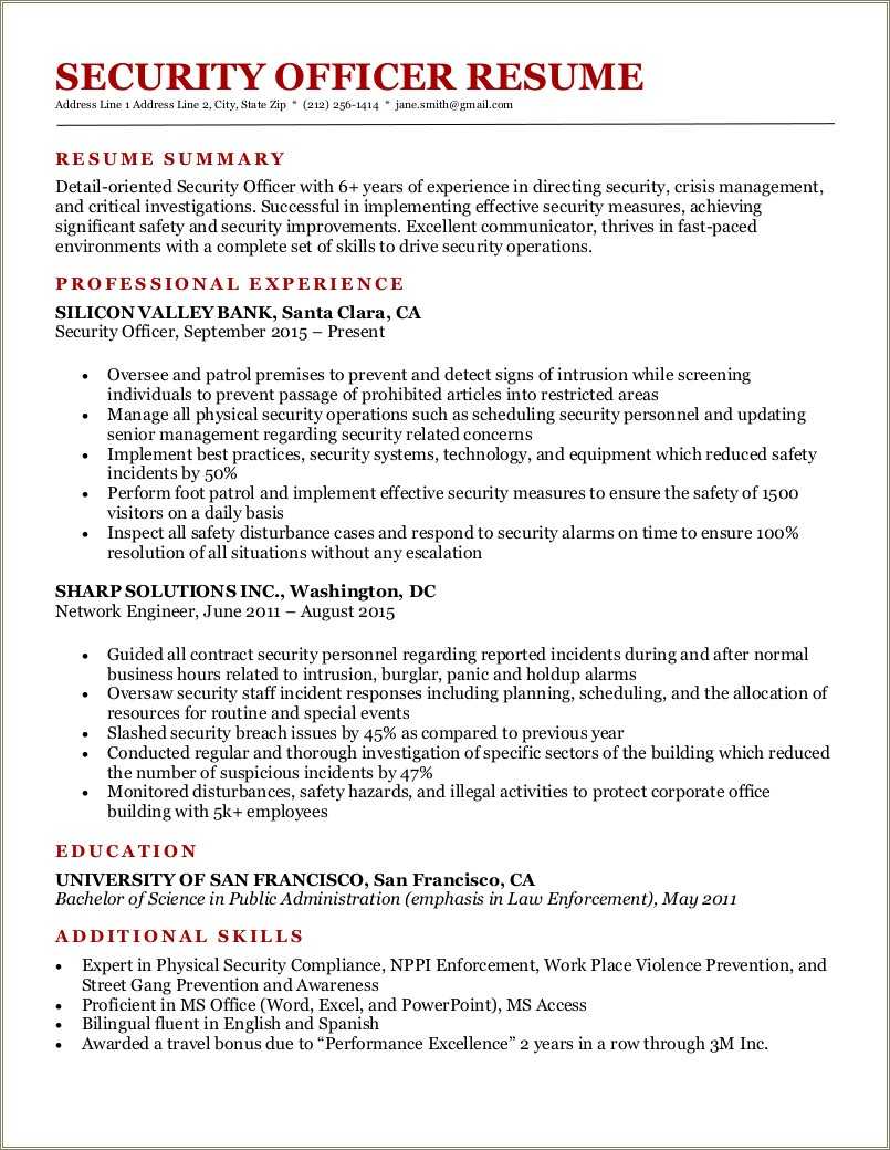 Safety Officer Sample Resume Format Resume Example Gallery