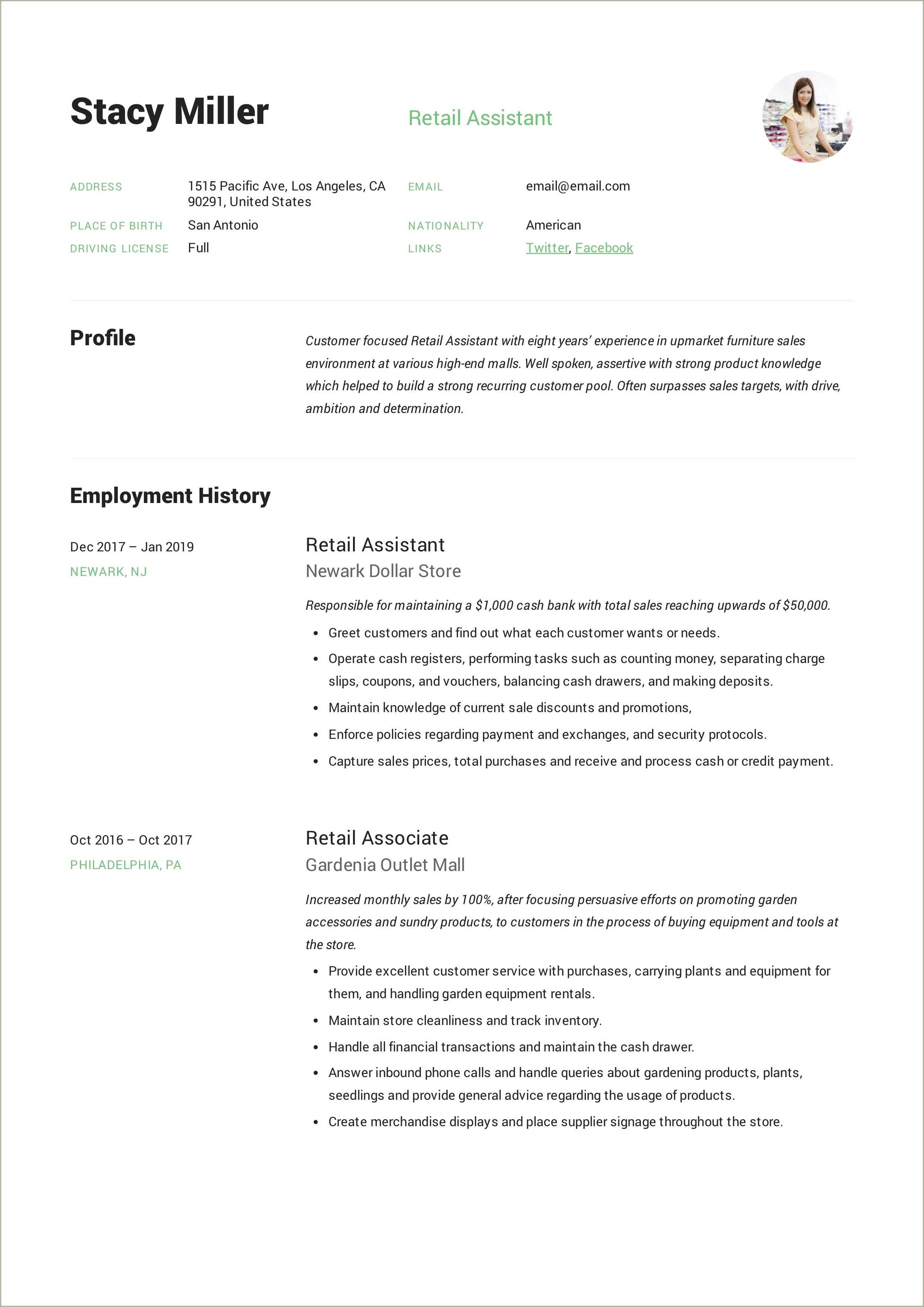 Sales Job Description For Resume Resume Example Gallery