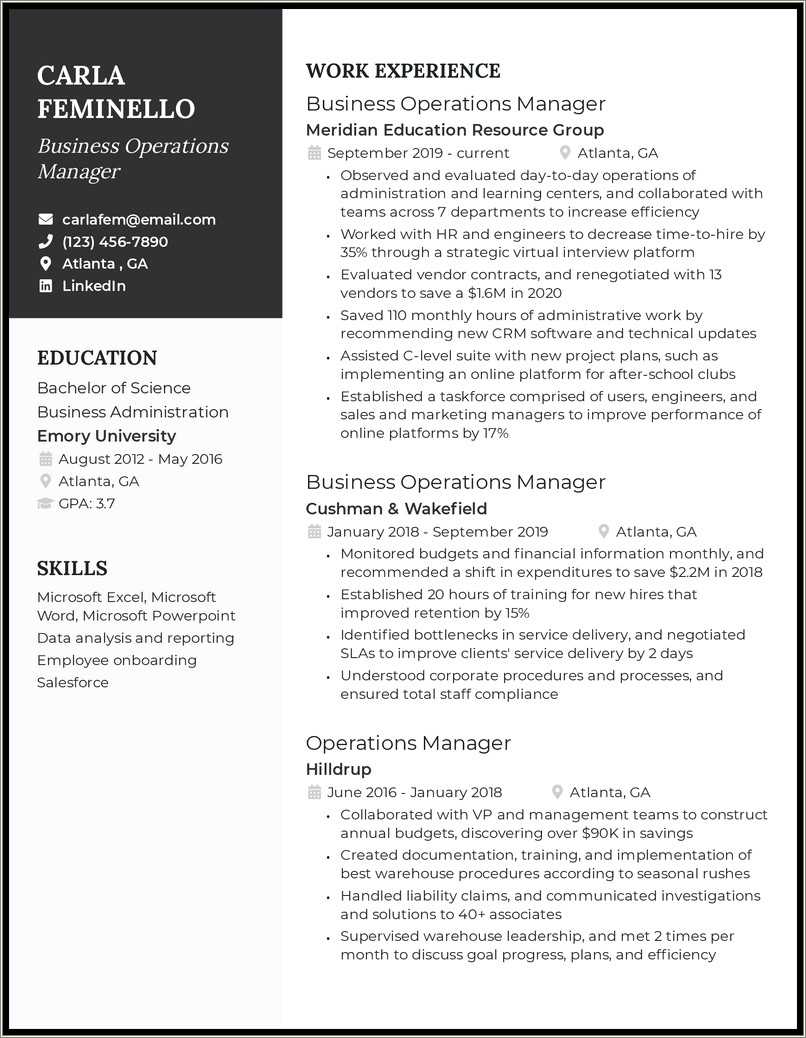 Sales Operations Manager Resume Examples Resume Example Gallery