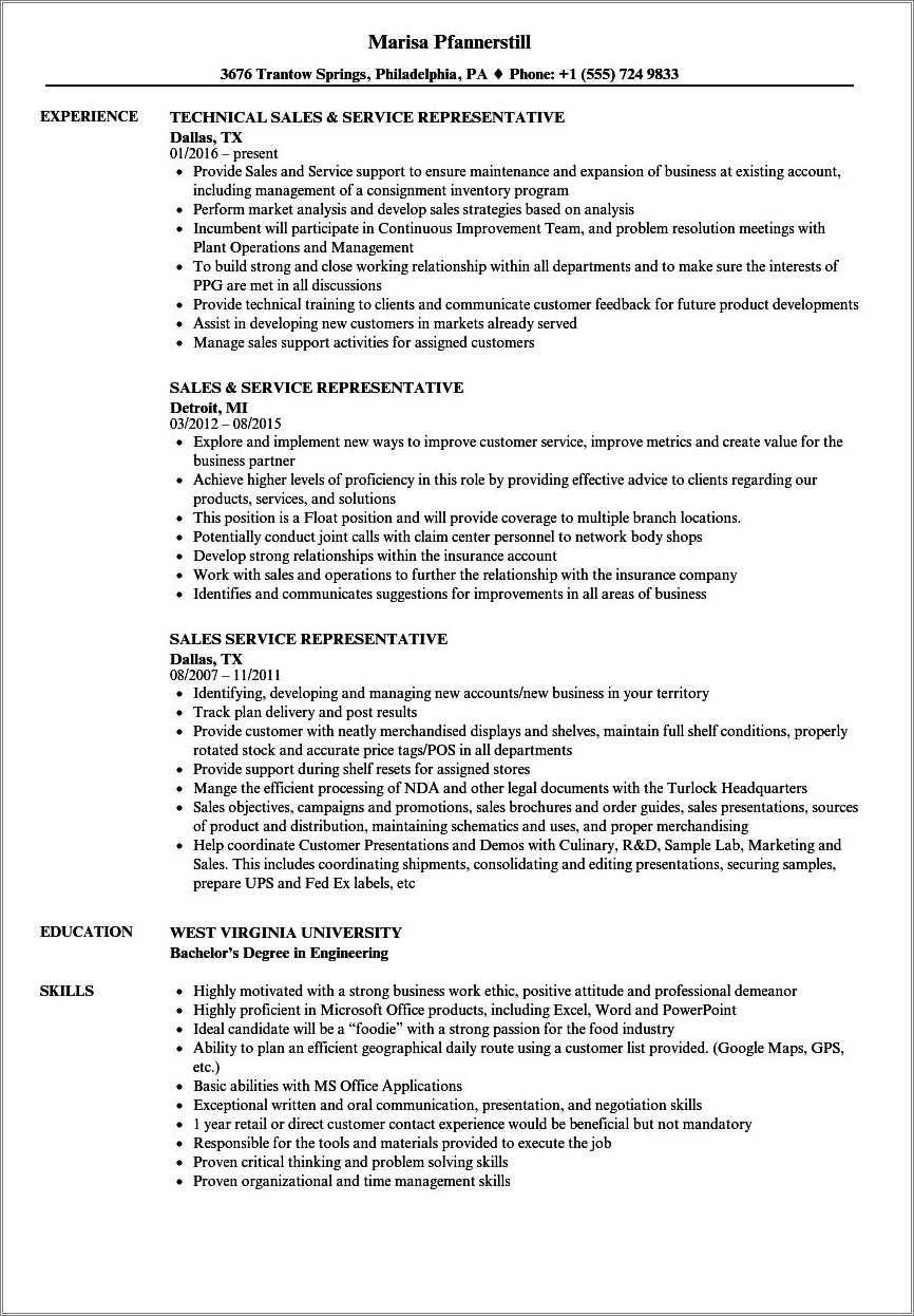 Sales Support Representative Resume Sample - Resume Example Gallery