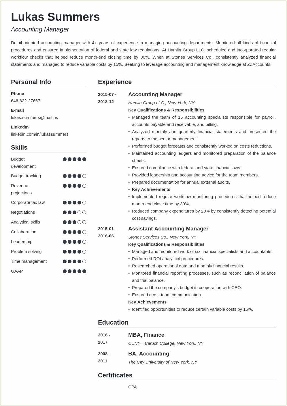 Sample Accounting Manager Resume Objective Resume Example Gallery