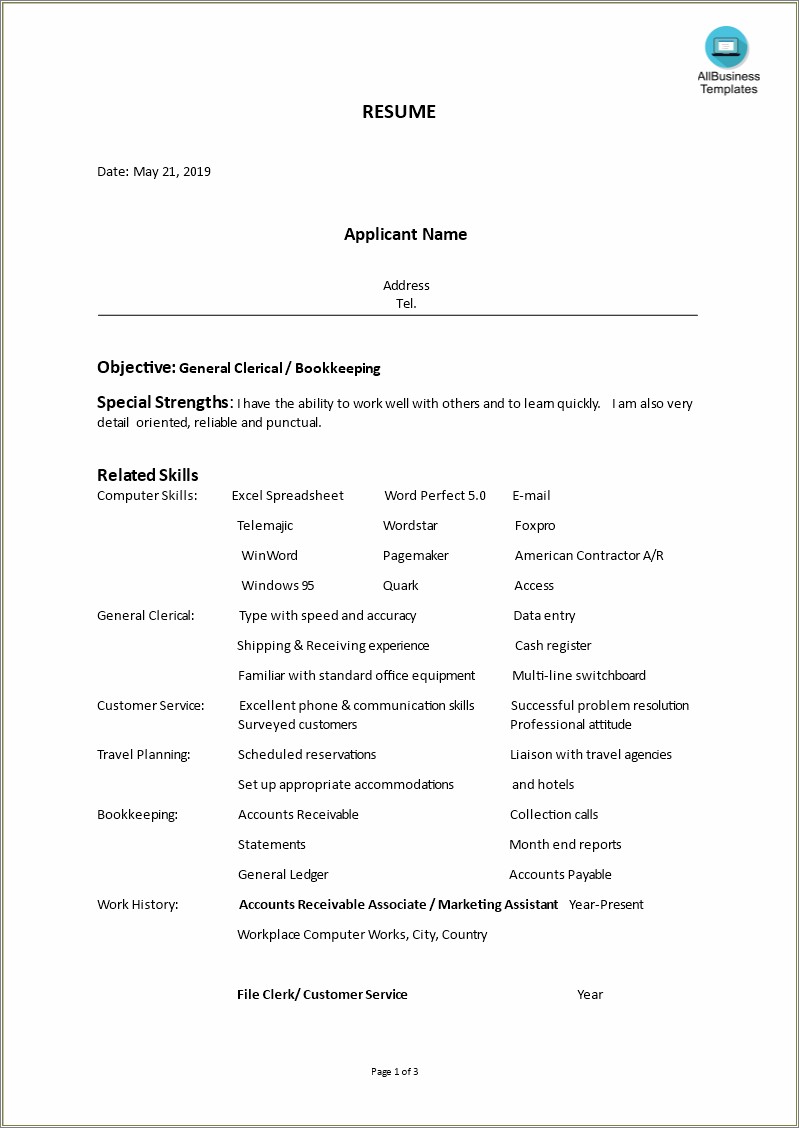 sample-bookkeeper-resume-no-experience-resume-example-gallery