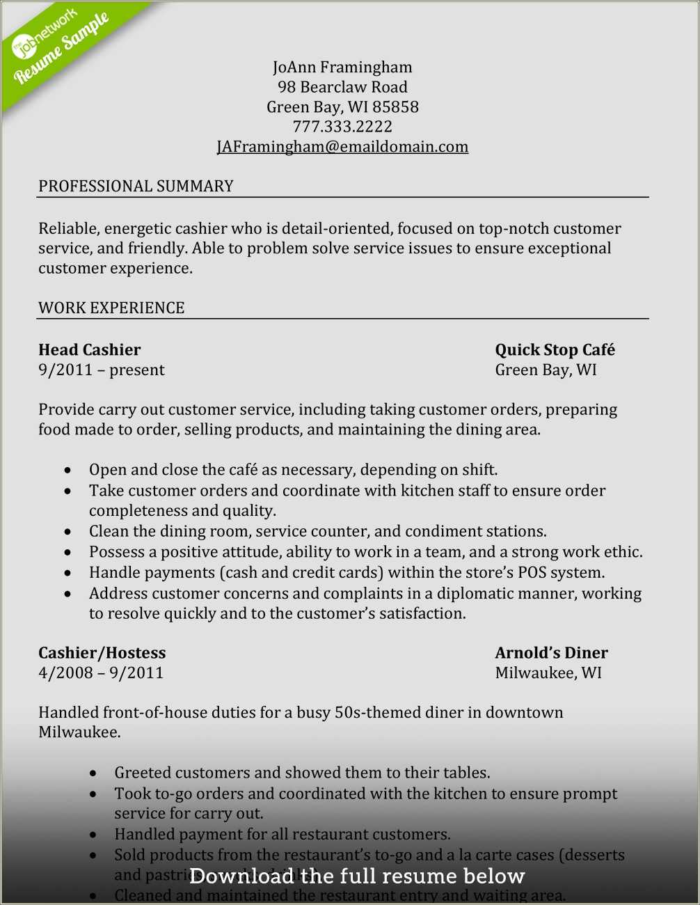 Sample Cashier Job Description Resume Resume Example Gallery