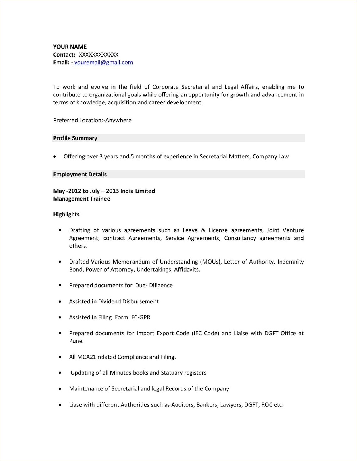 sample-company-secretary-resume-india-resume-example-gallery