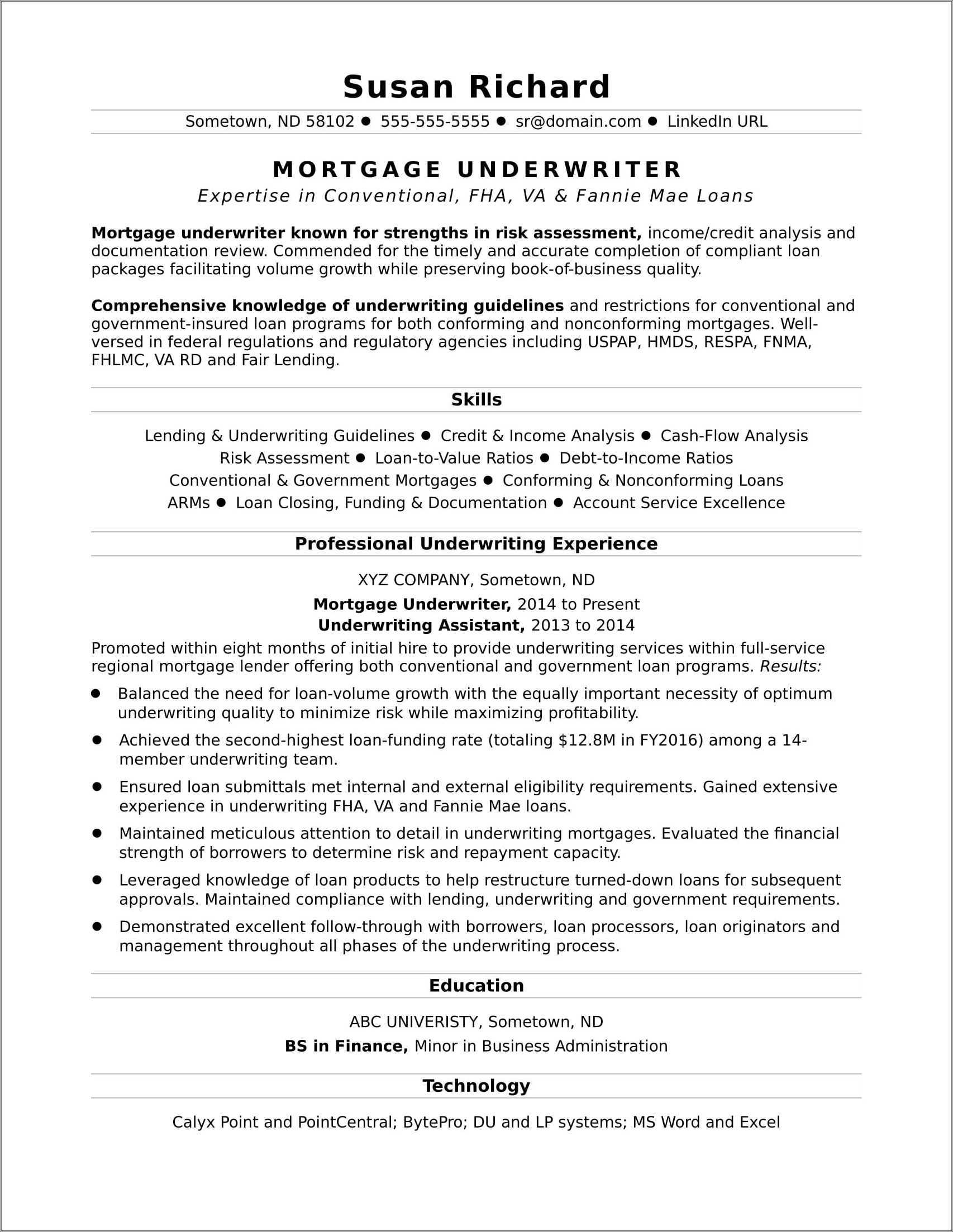 Commercial Underwriting Manager Job Description