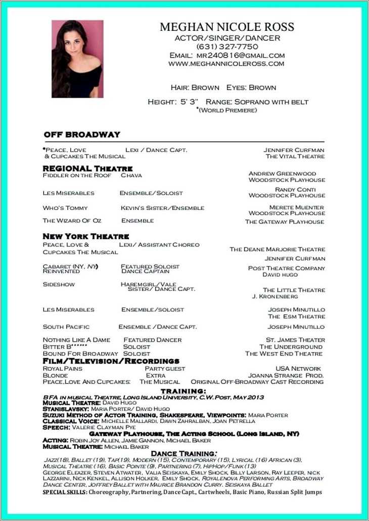 Sample Dance Resume For College - Resume Example Gallery