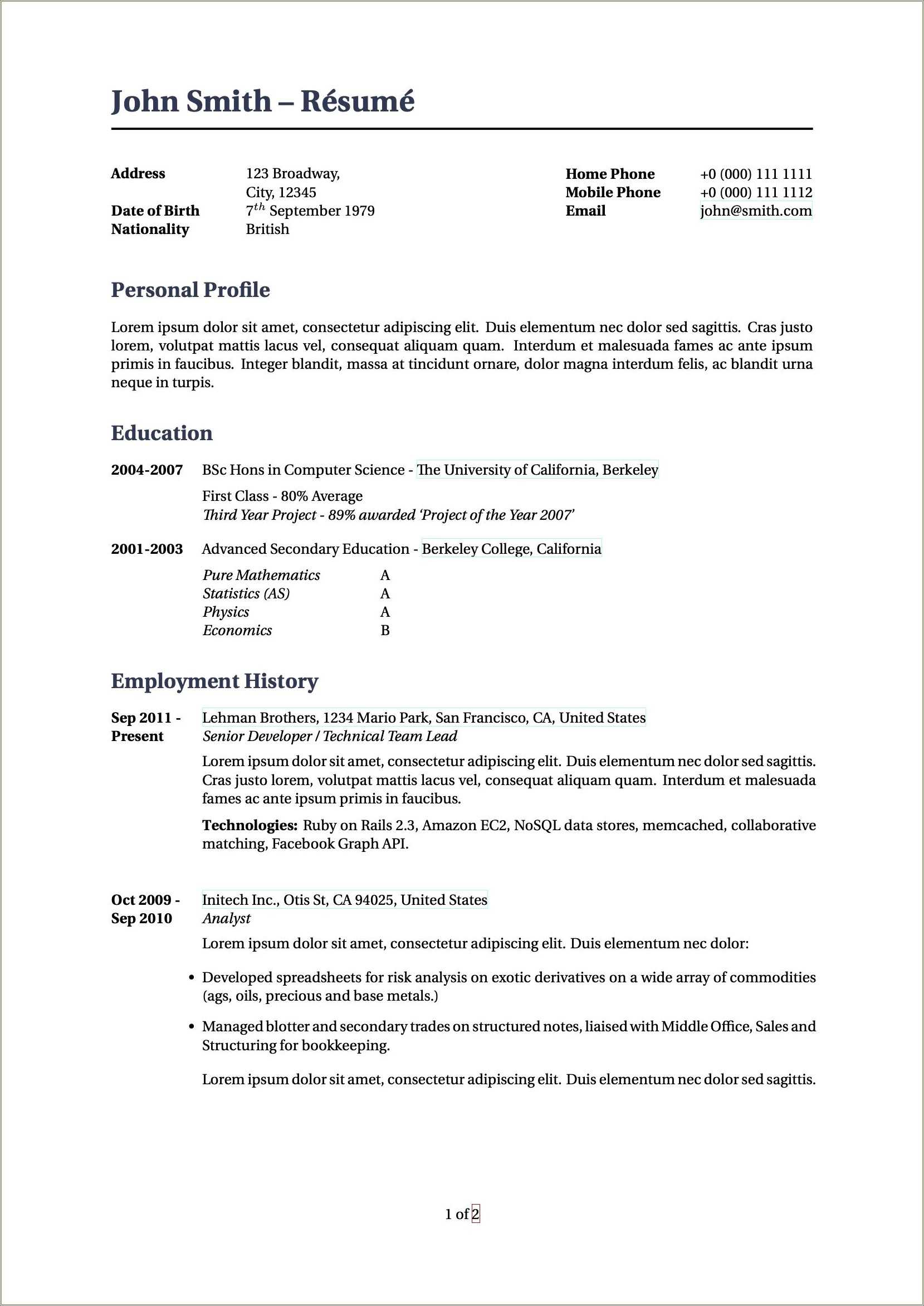 Sample Early Career Professional Resumes - Resume Example Gallery