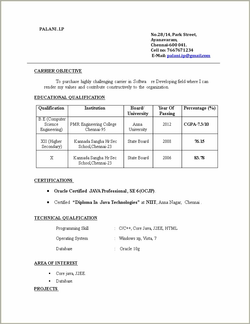 Sample Informatica Fresher Resume Formats - Resume Example Gallery