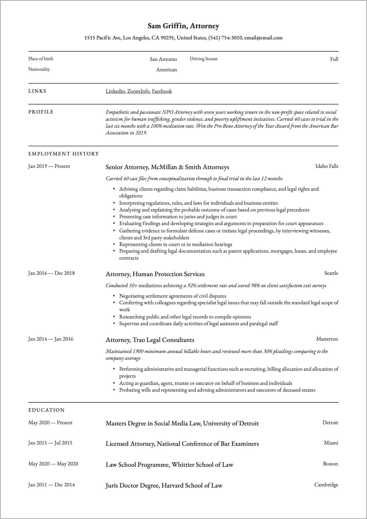 Sample Law Firm Partner Resume Resume Example Gallery