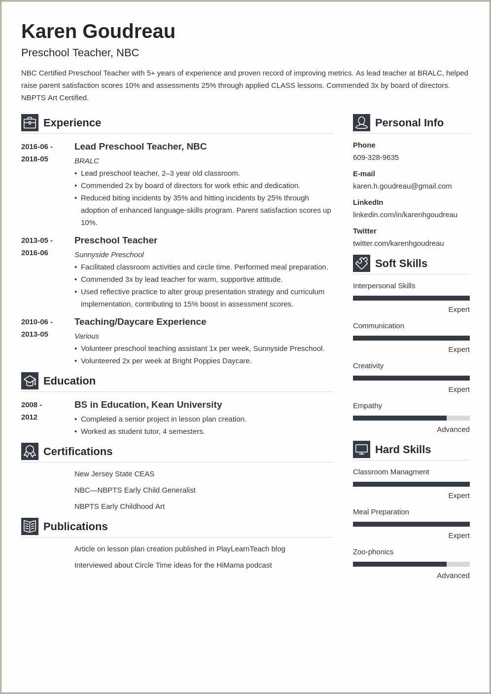 Sample Lead Preschool Teacher Resume - Resume Example Gallery