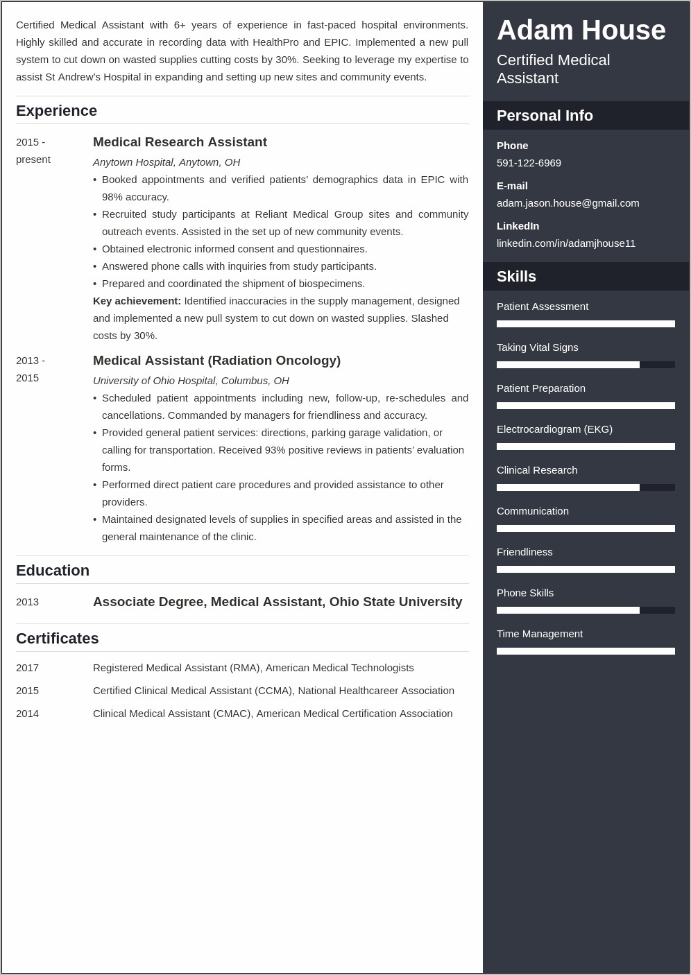 Sample Medical Assistant Resume 2015 - Resume Example Gallery