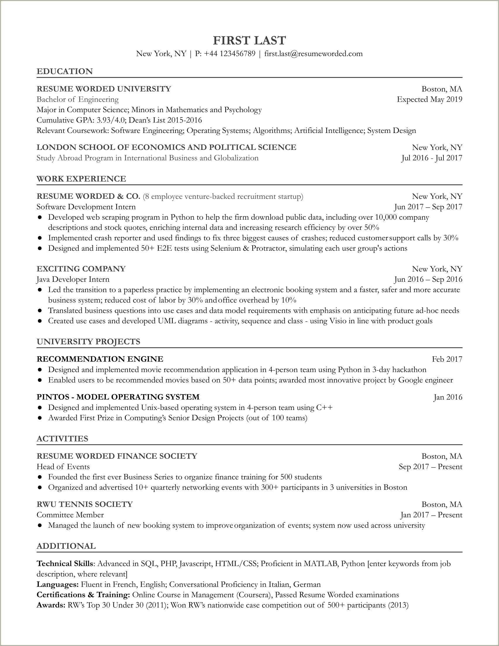 Sample New Grad Engineer Resume - Resume Example Gallery