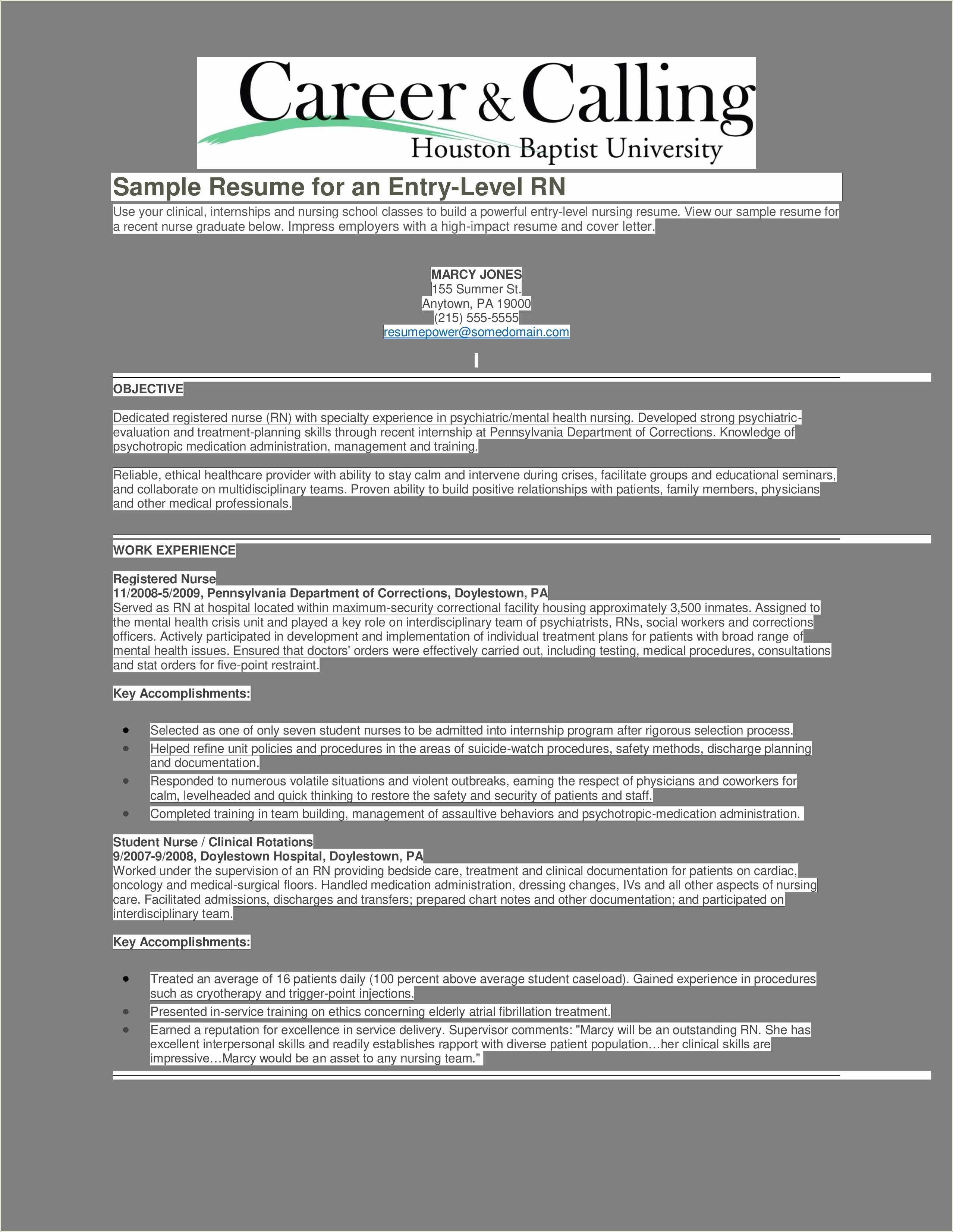 Sample Nurse Resume Entry Level - Resume Example Gallery