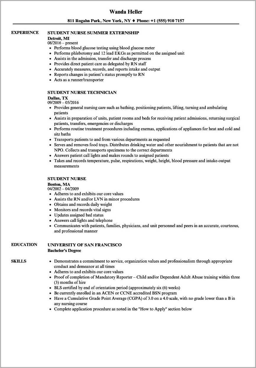 New Grad Cna Resume Sample Resume Example Gallery