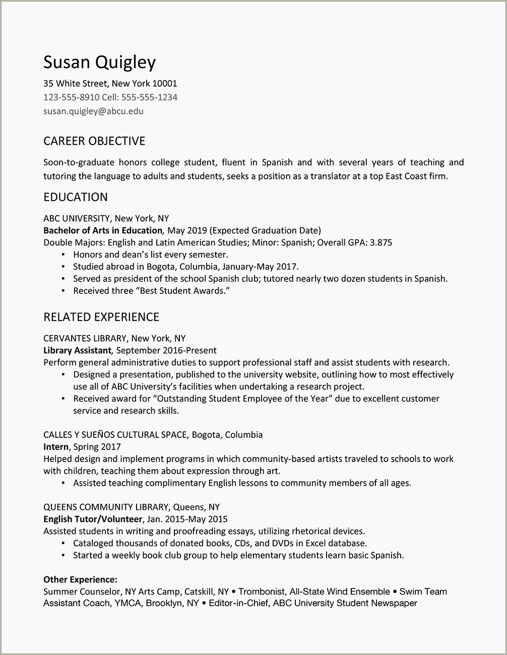 community-college-student-resume-sample-resume-example-gallery