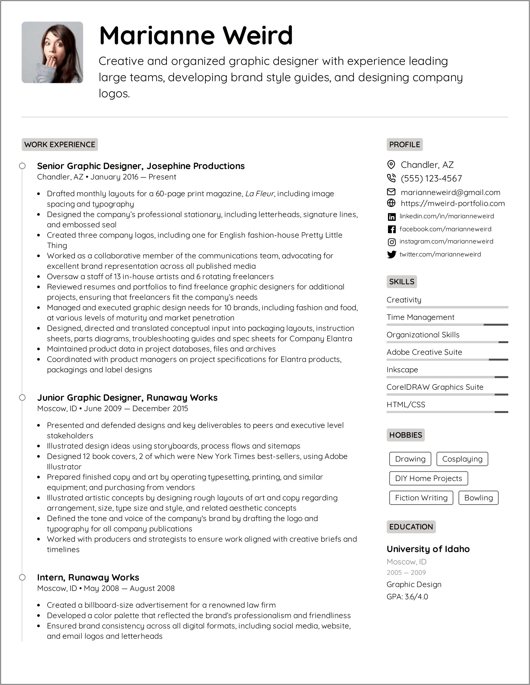 Sample Of Graphic Artist Resume Resume Example Gallery