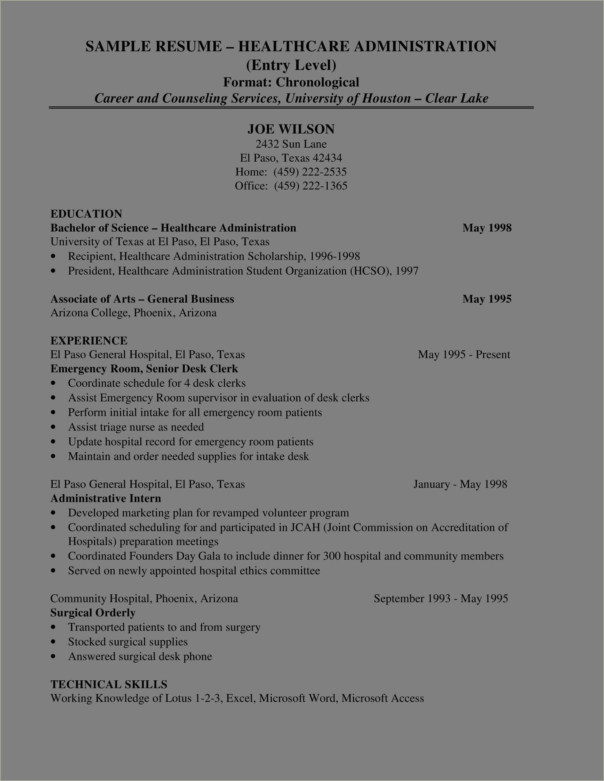 Sample Of Healthcare Administration Resume - Resume Example Gallery