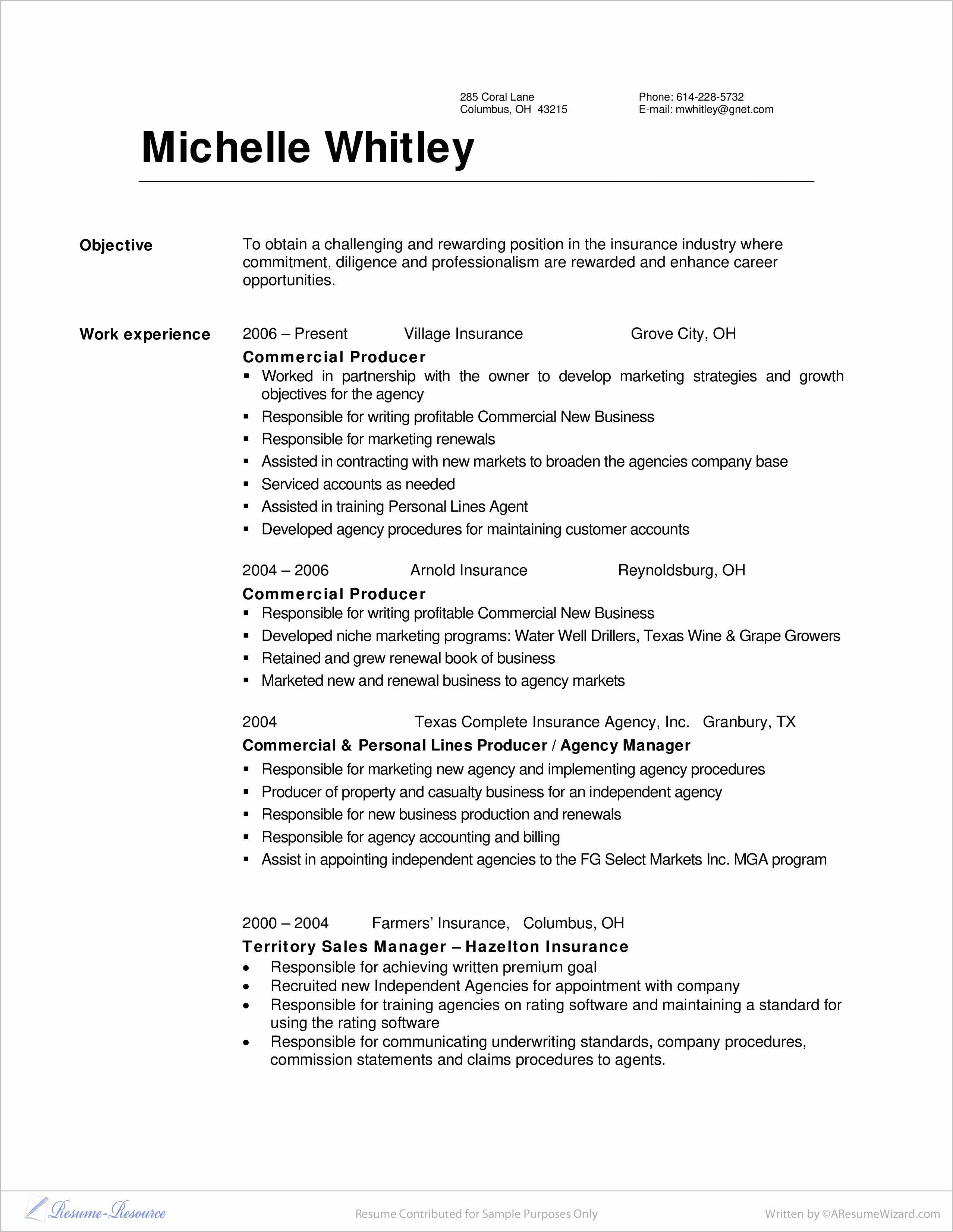 Sample Property Casualty Underwriter Resume - Resume Example Gallery