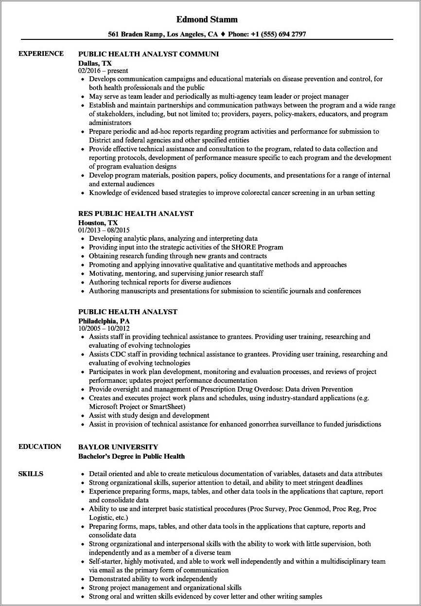 Sample Public Health Resume Objective - Resume Example Gallery