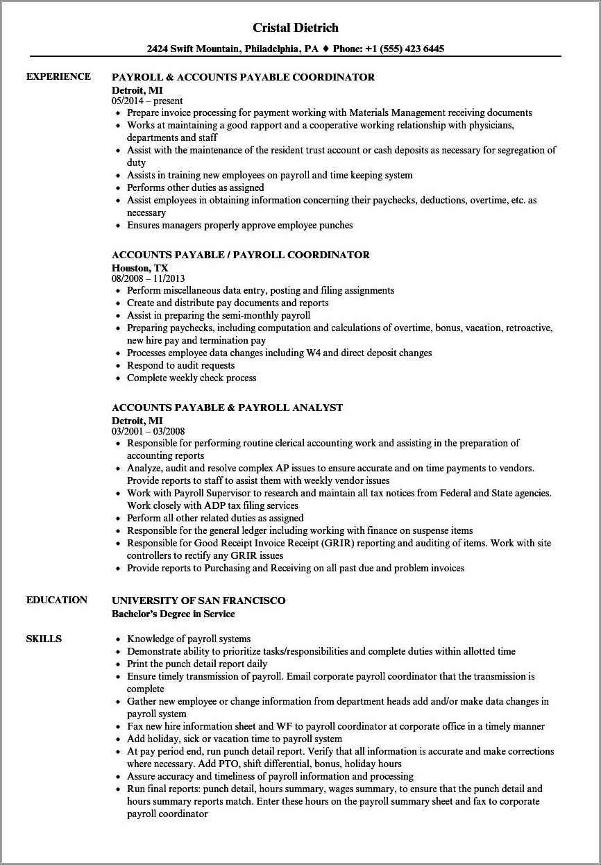 Entry Level Accounts Payable Resume Sample - Resume Example Gallery