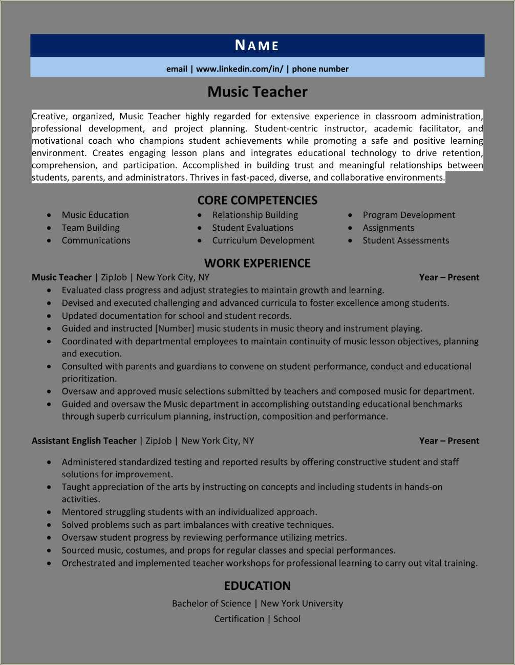 Sample Resume For English Lecturer