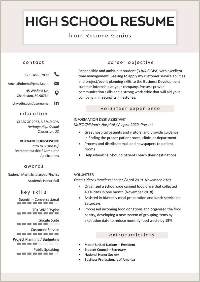 resume outline for high school students