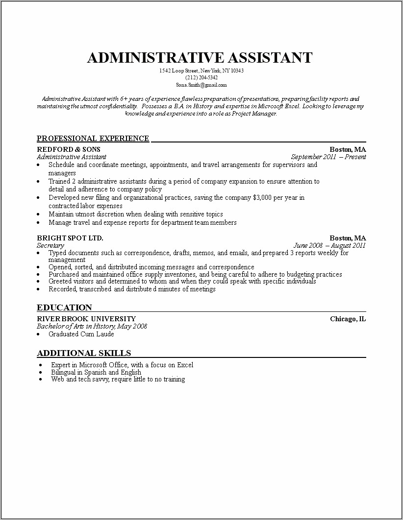 Sample Resume Bilingual Administrative Assistant - Resume Example Gallery