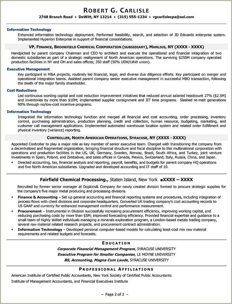 Sample Resume Chief Accounting Officer - Resume Example Gallery