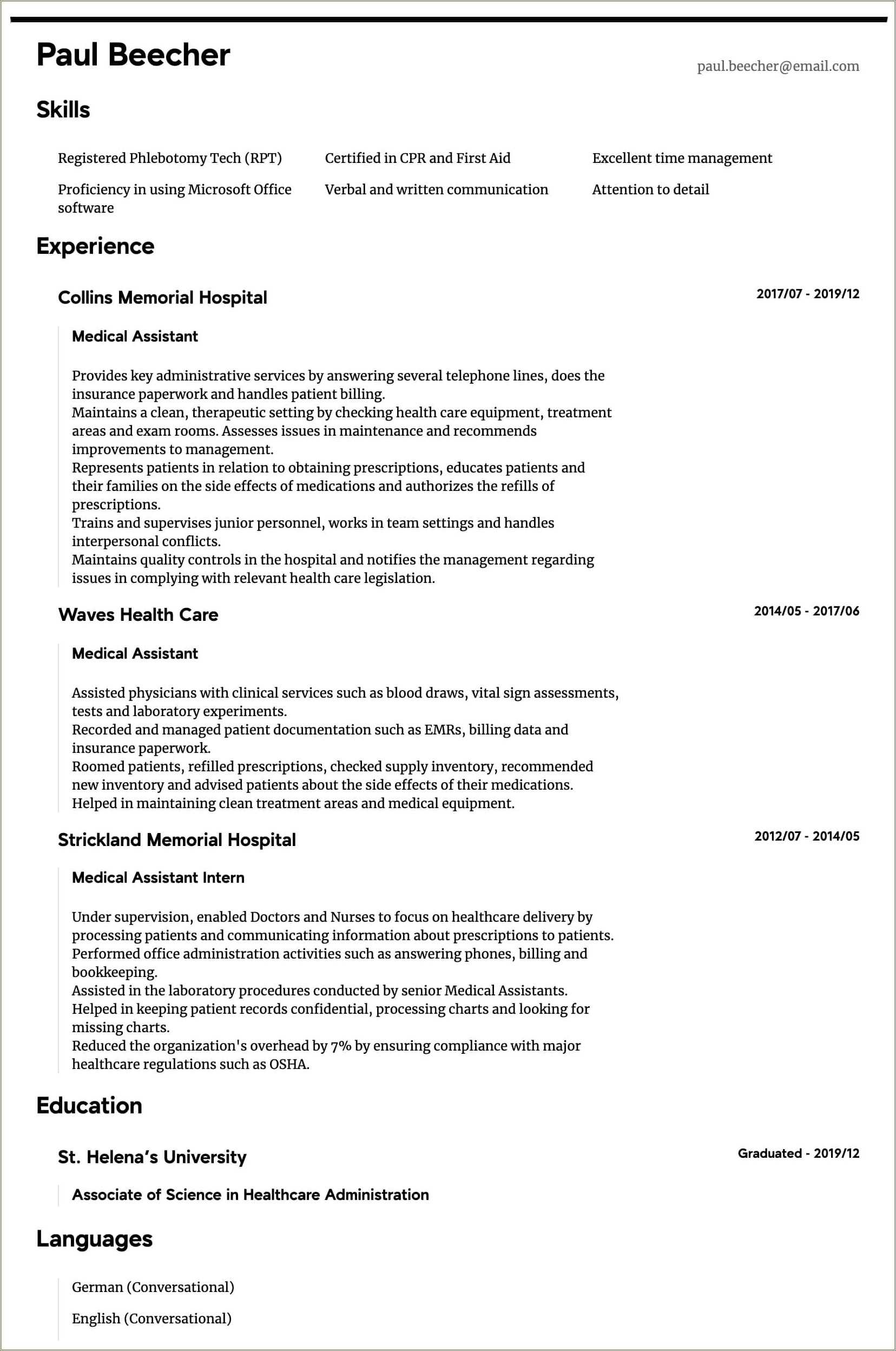 Clinical Research Assistant Sample Resume