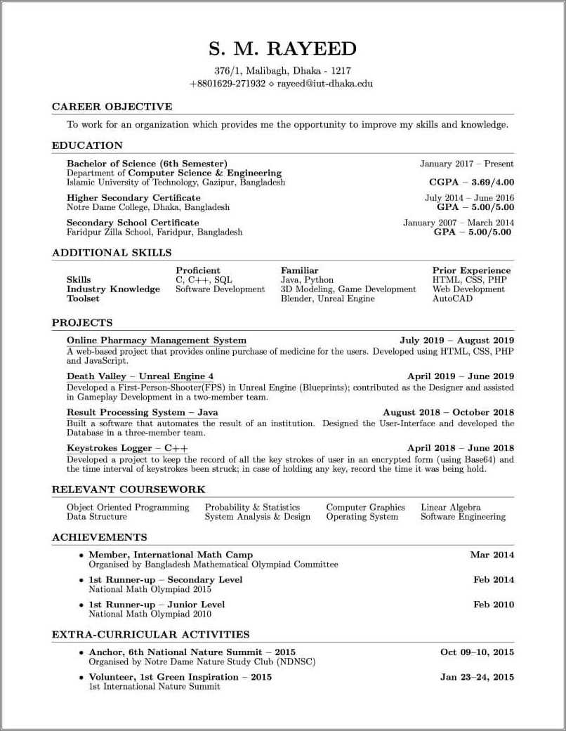 Sample Resume Co Curricular Activities Resume Example Gallery