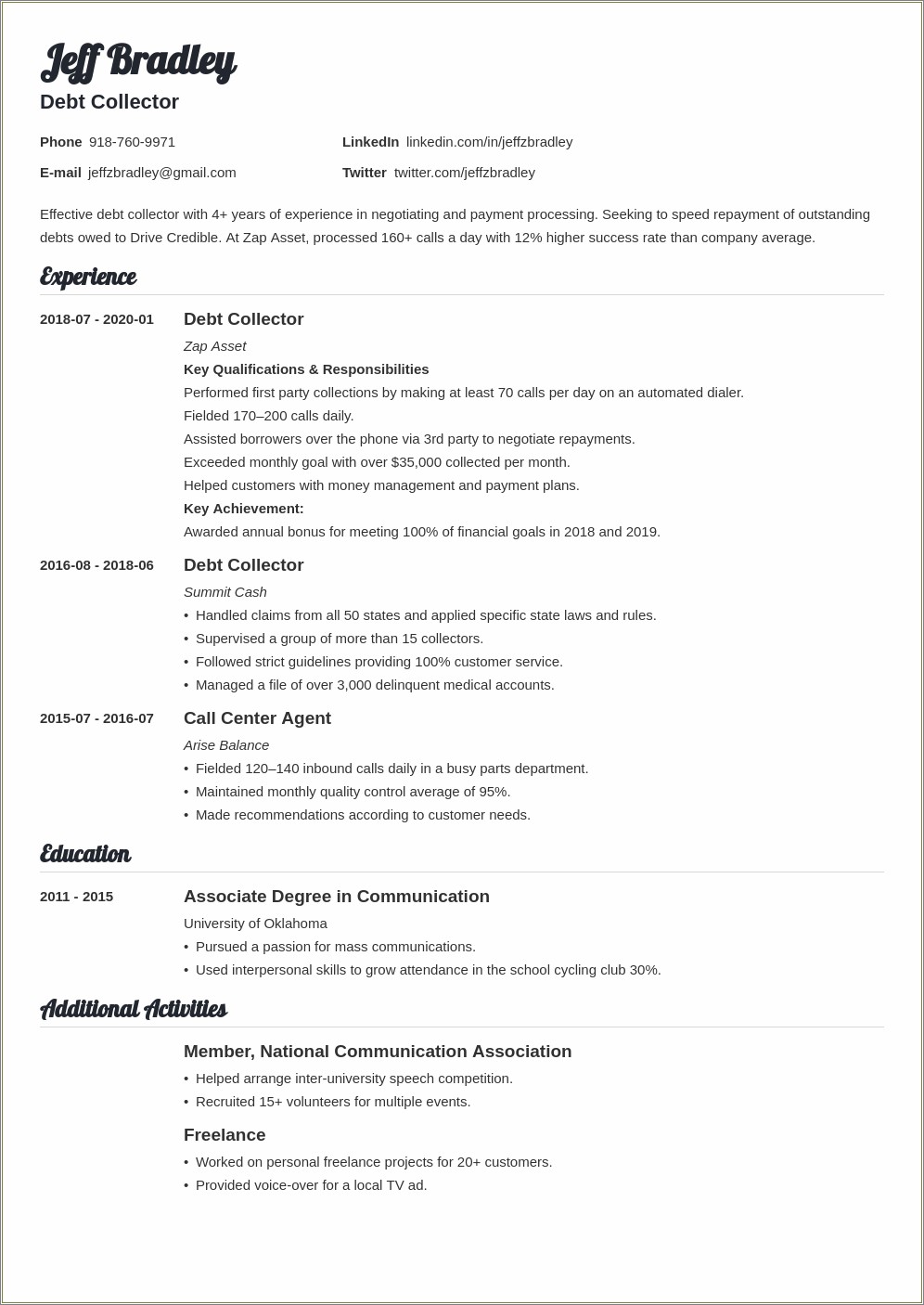 sample-resume-description-for-collections-resume-example-gallery