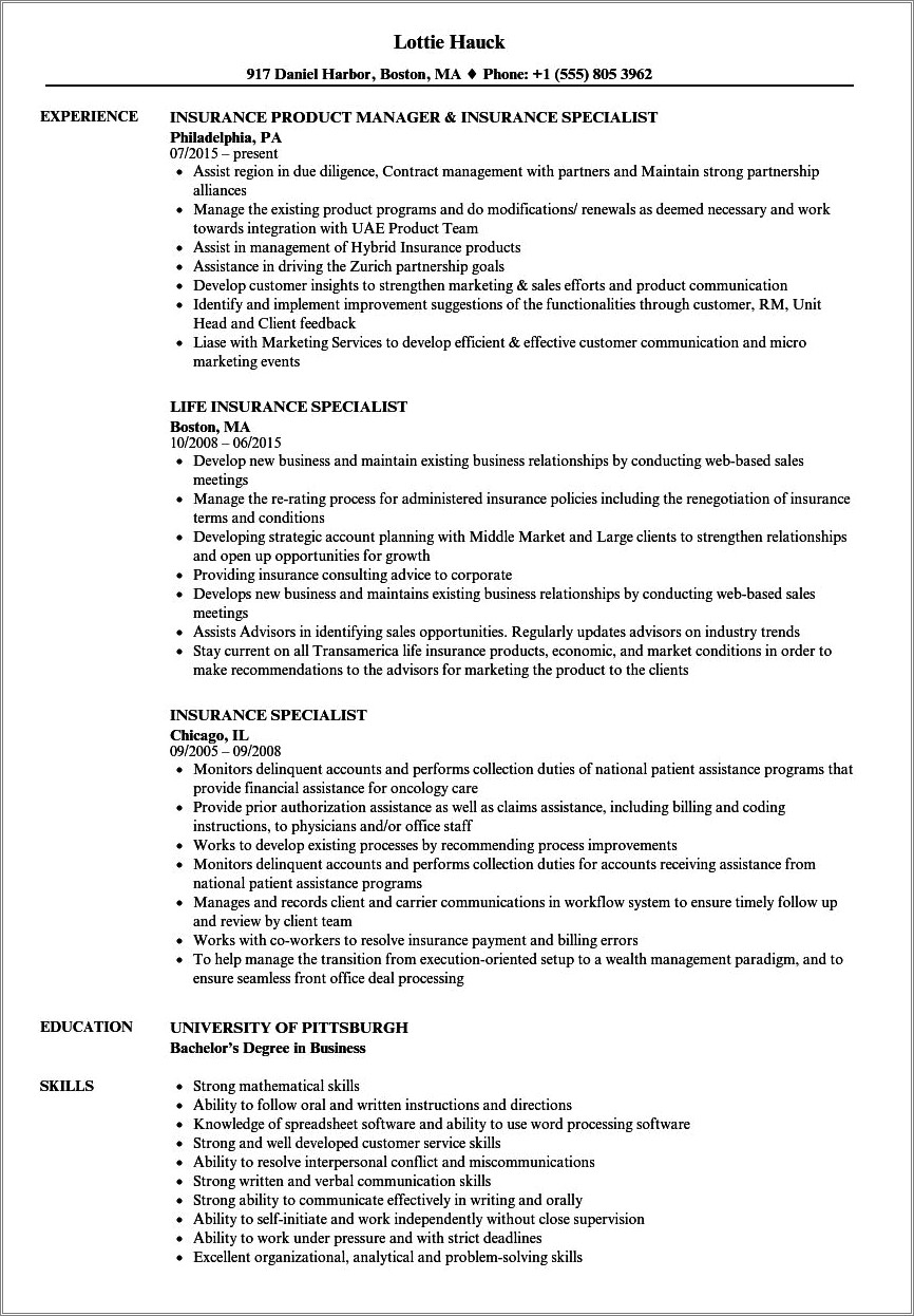 Sample Resume For Eligibility Specialist - Resume Example Gallery