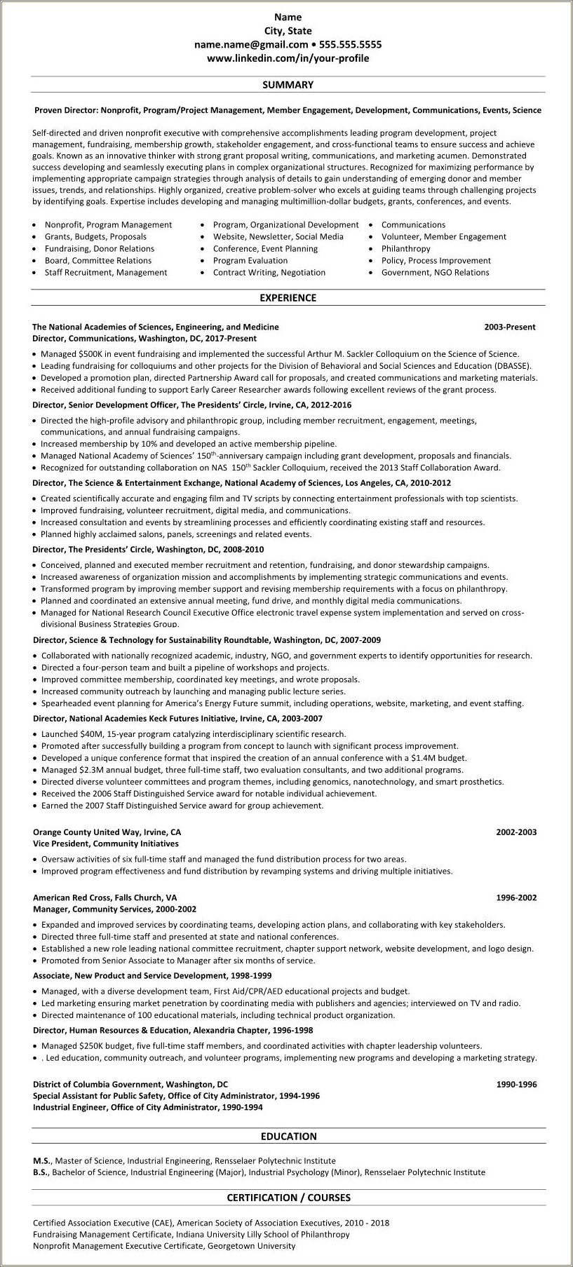 Sample Resume For Fundraising Position - Resume Example Gallery