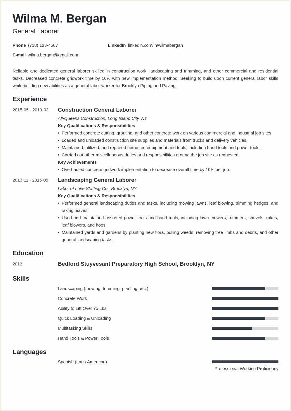 Sample Resume For Landscaping Laborer - Resume Example Gallery