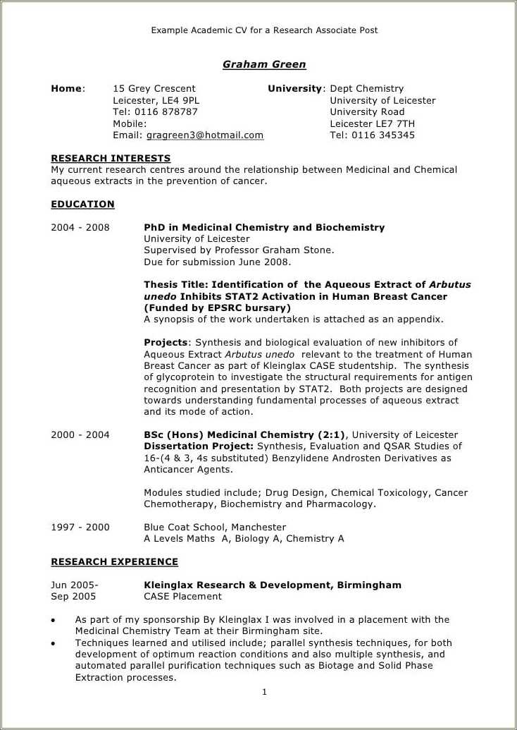 Sample Resume For Postdoc Position Resume Example Gallery