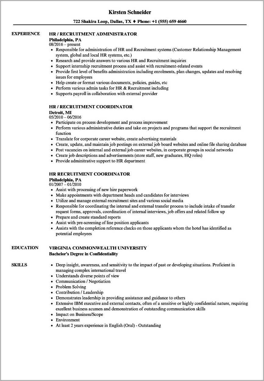 Recruiting Coordinator Resume Cover Letter Sample Resumesample Resume ...