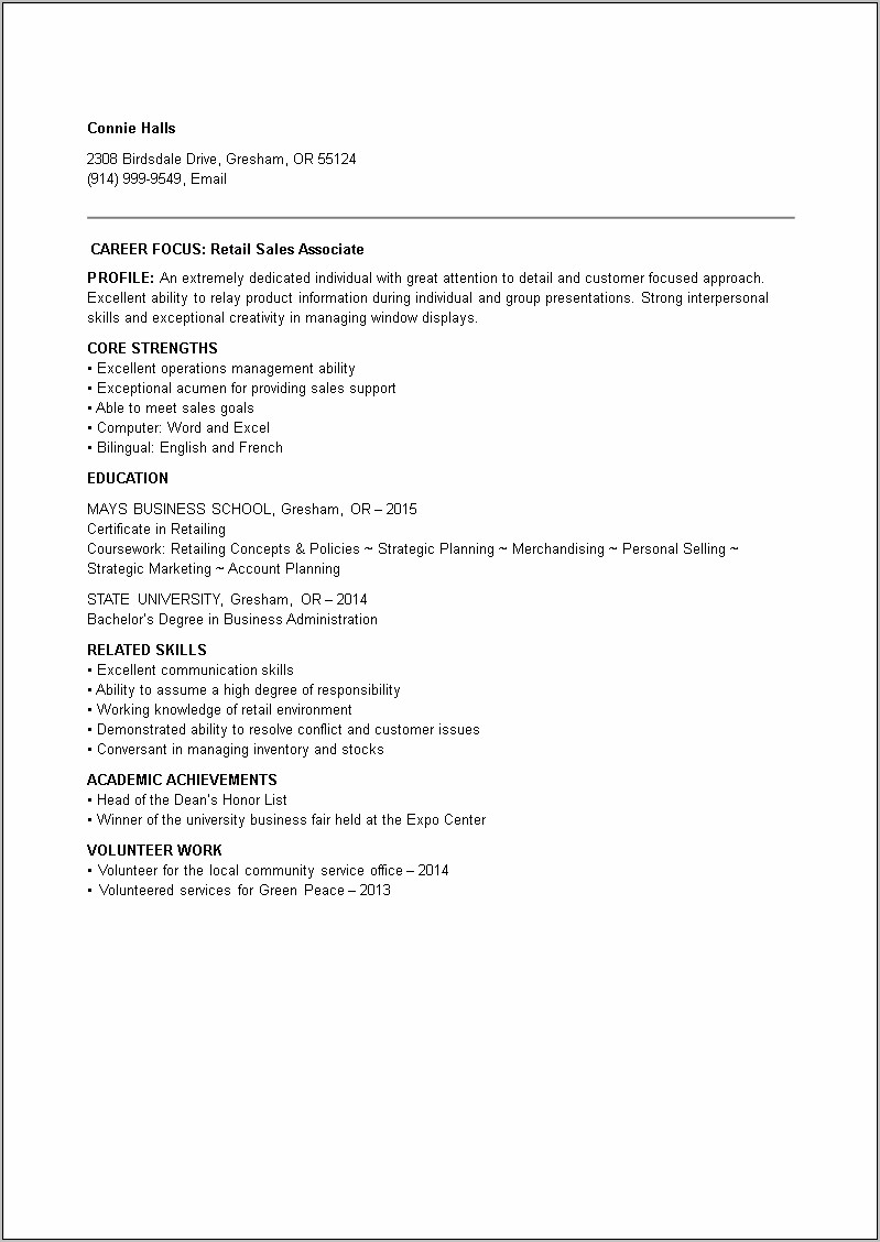 Sample Resume For Sales Position Resume Example Gallery