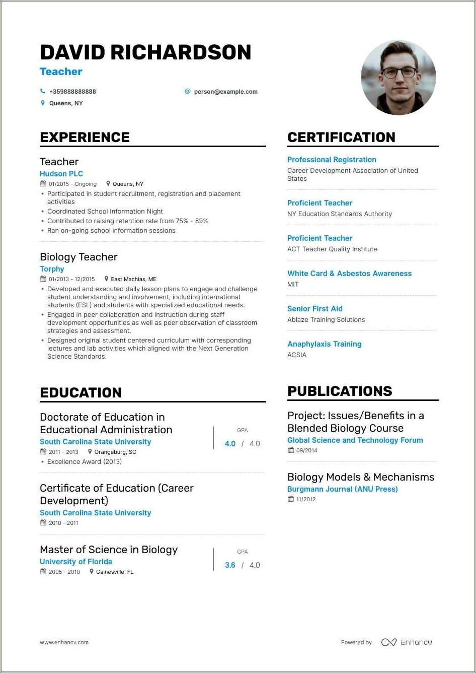 Doe Teacher Application Resume Sample - Resume Example Gallery