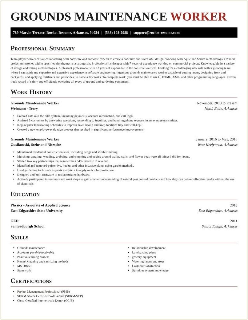 Grounds Maintenance Worker Resume Sample - Resume Example Gallery