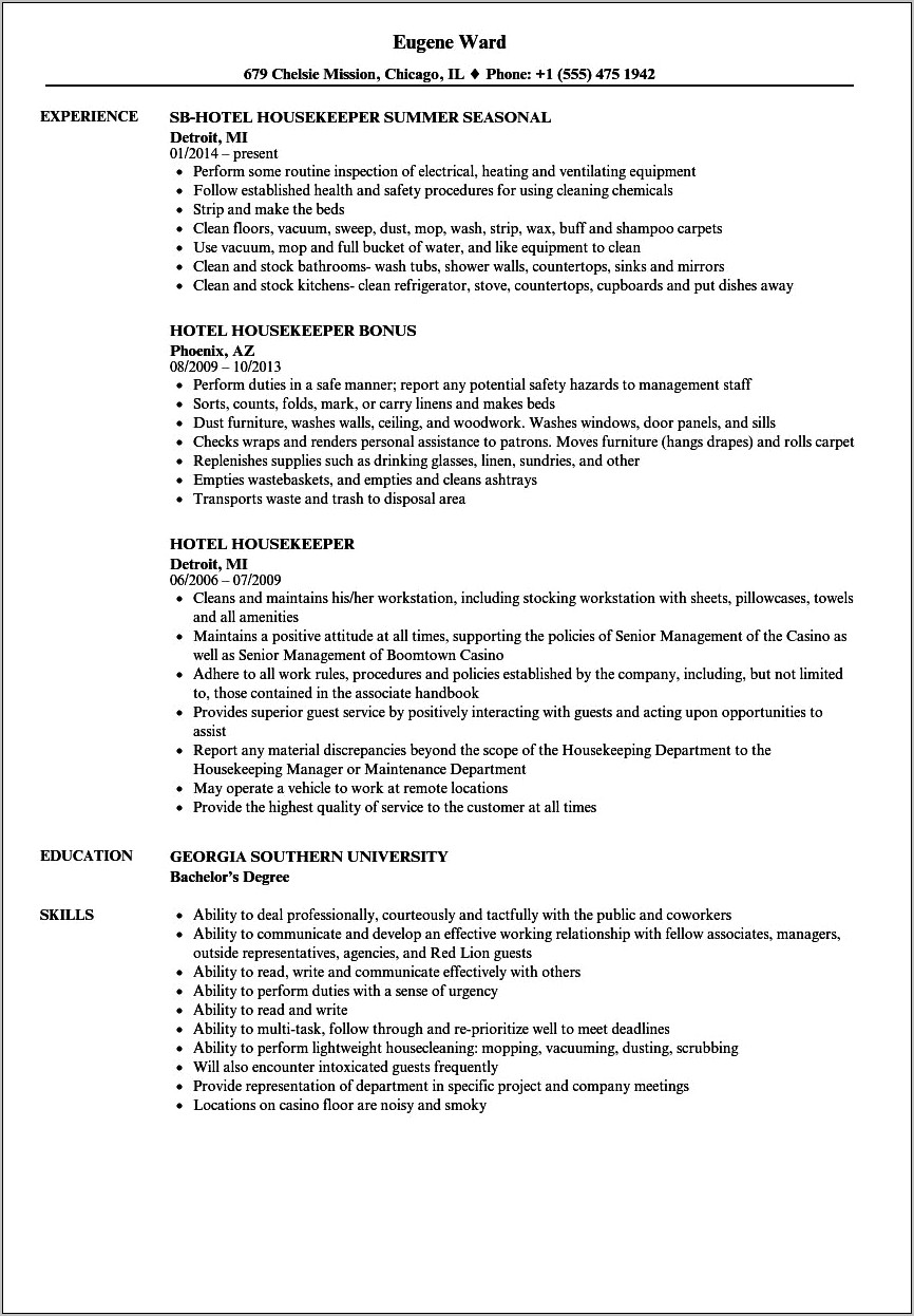 Resume Example For Hotel Worker Resume Example Gallery