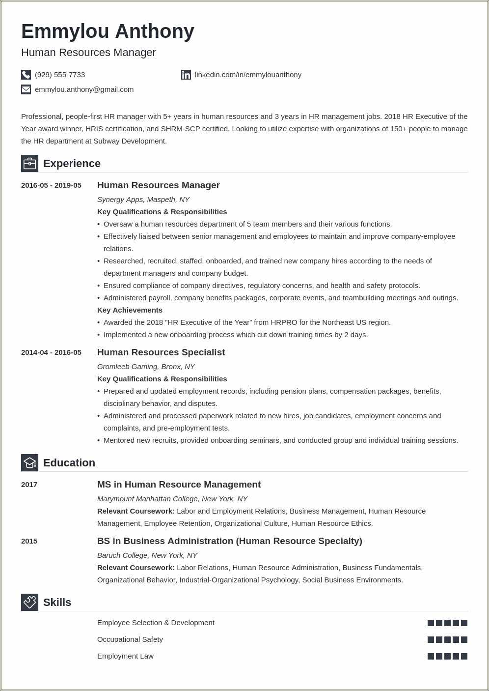 Sample Resume For Industrial Relations Manager - Resume Example Gallery