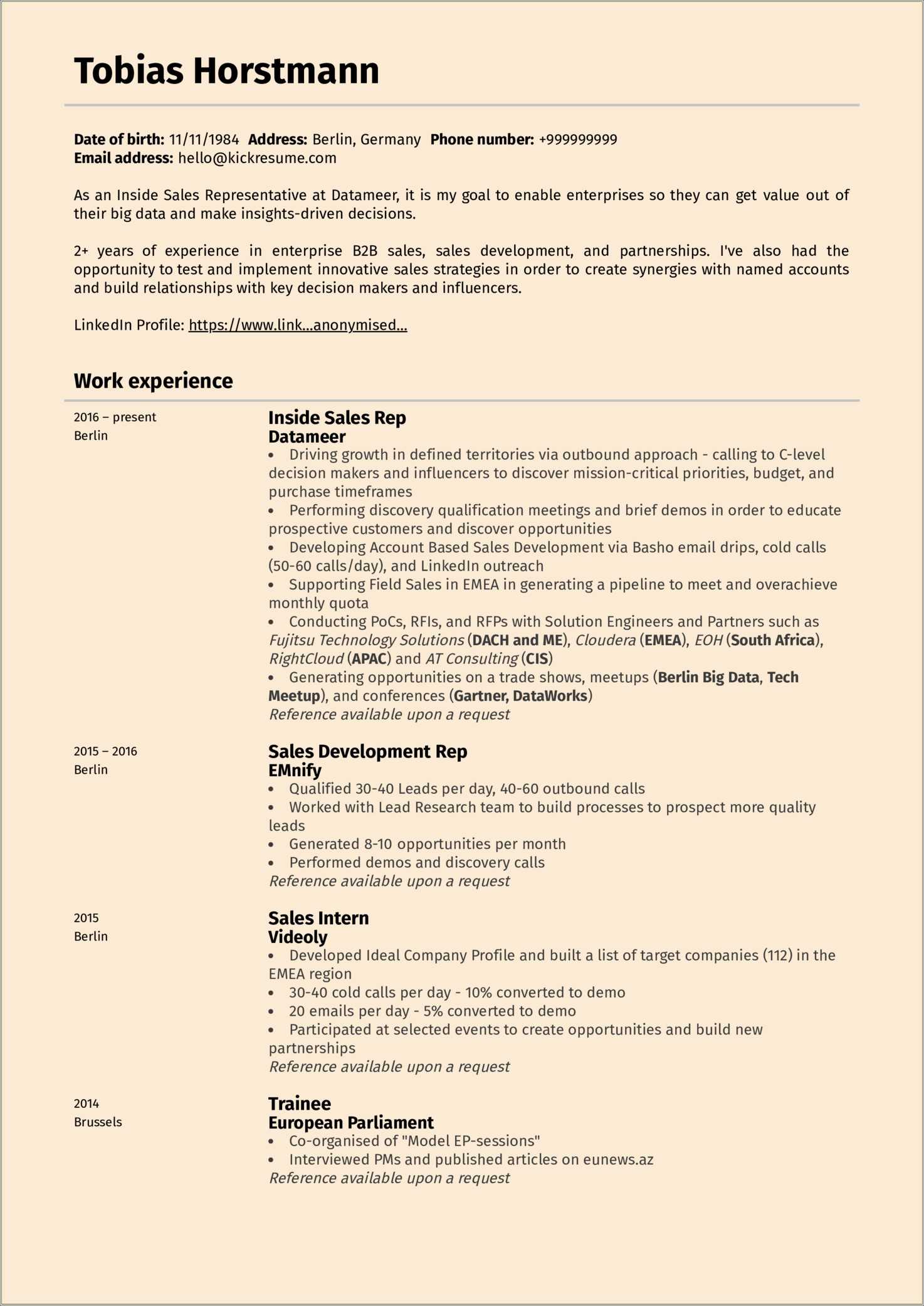 Sample Resume Inside Sales Position - Resume Example Gallery