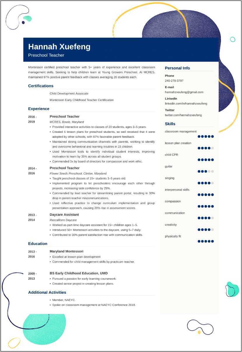 Sample Resume International School Teacher Resume Example Gallery