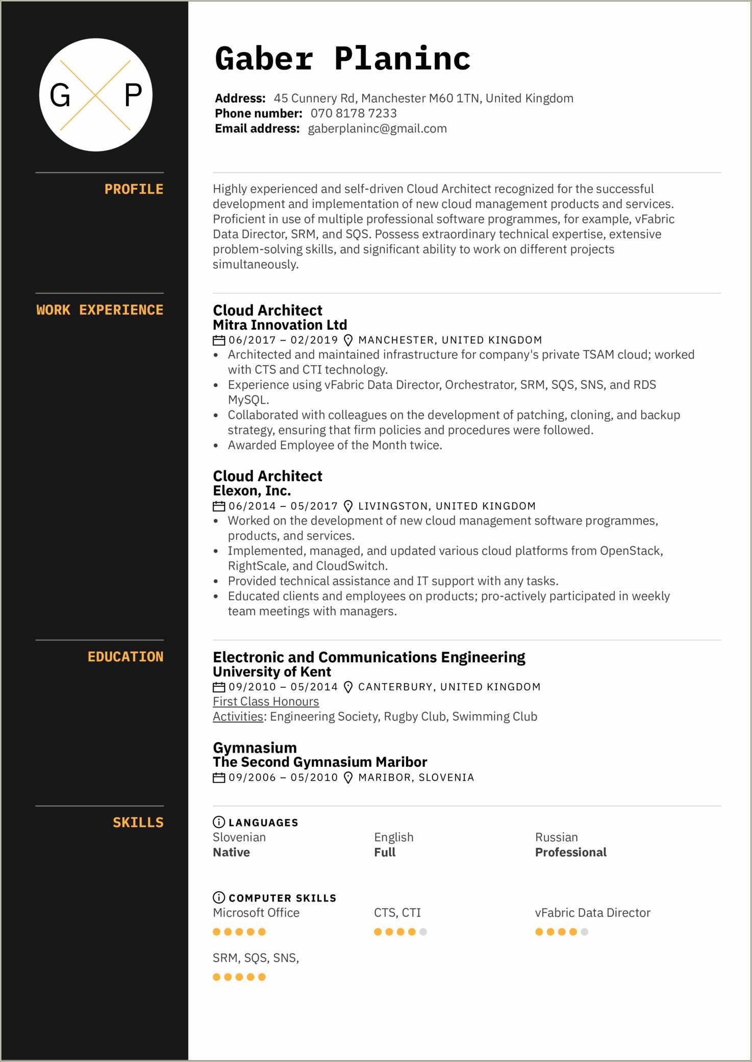 Cloud Computing Fresher Resume Sample Resume Example Gallery