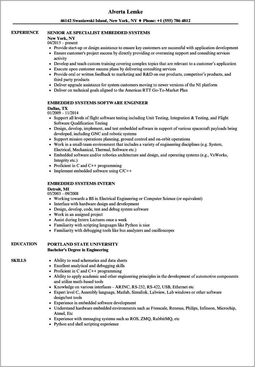 Sample Resume Of Embedded System - Resume Example Gallery