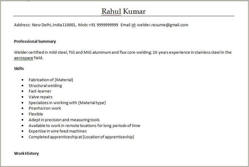 Sample Resume Of Tig Welder - Resume Example Gallery