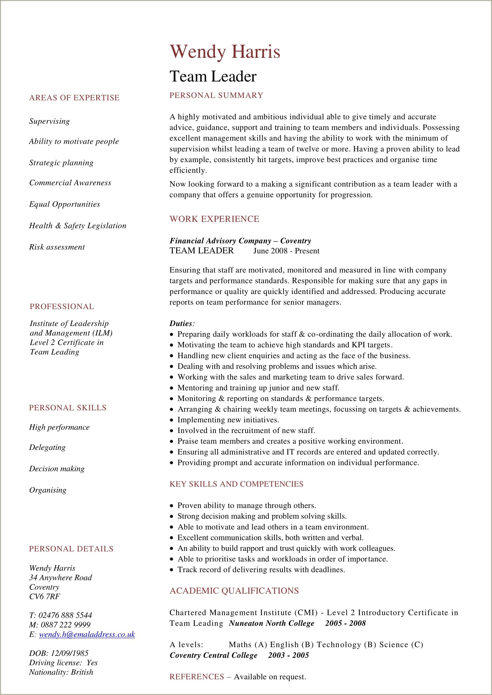 Sample Resume Personal Description Examples - Resume Example Gallery